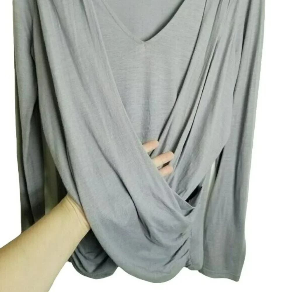 Anthropologie Akemi + Kin Top Faux Wrap Crossover Purple Long Sleeve‎ Blouse S